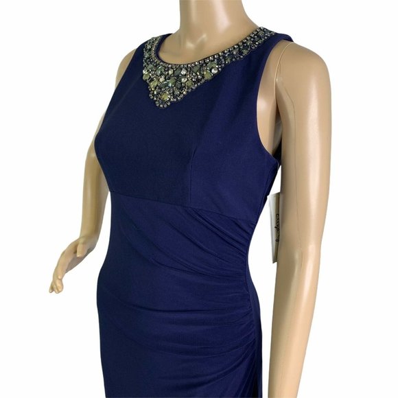 Eliza J Navy Embellished Neckline Ruched Gown - Picture 6 of 12